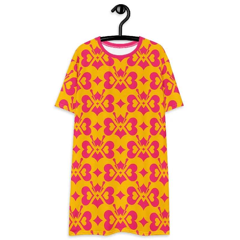 LOVE BUTTERFLY yellow pink - T-shirt dress