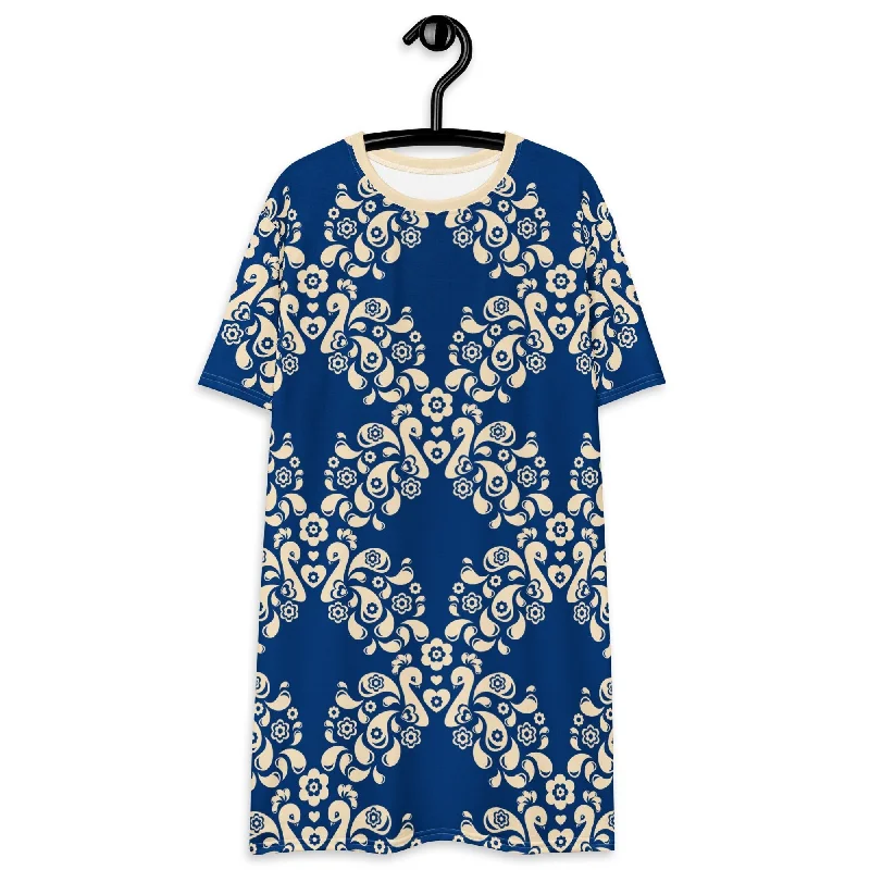 PEACOCK LOVE blue - T-shirt dress