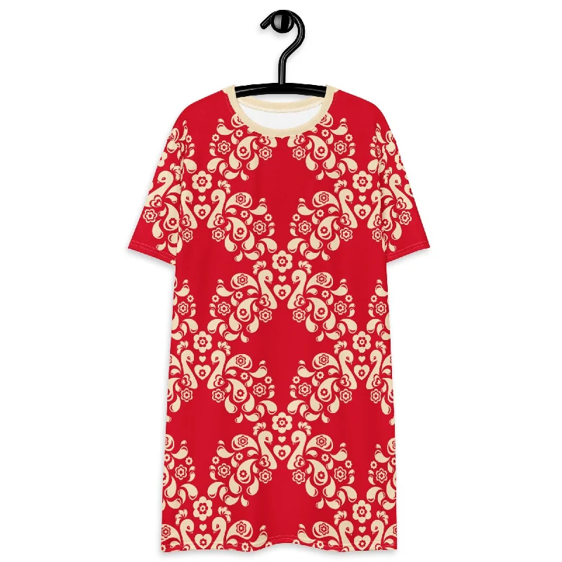 PEACOCK LOVE red - T-shirt dress