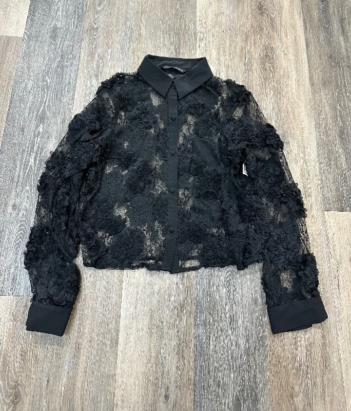 Blouse Long Sleeve By Zara In Black, Size: Xs