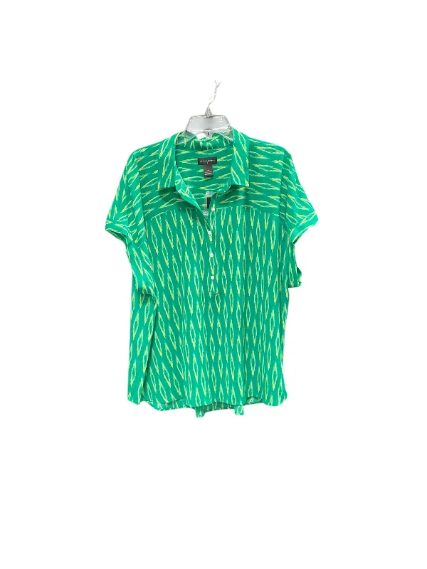 Blouse Short Sleeve By Investments In Green & Yellow, Size: 2x