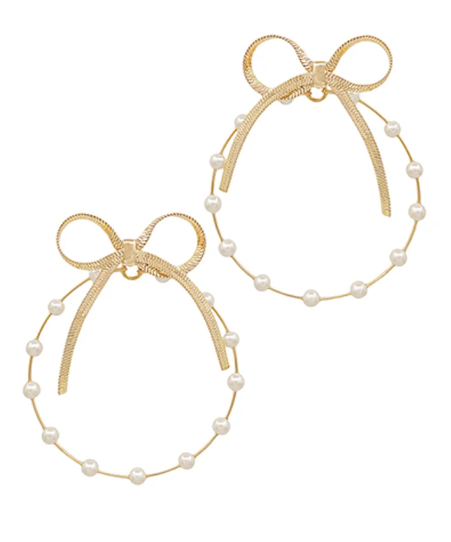 Bow Pearl Hoop Earrings