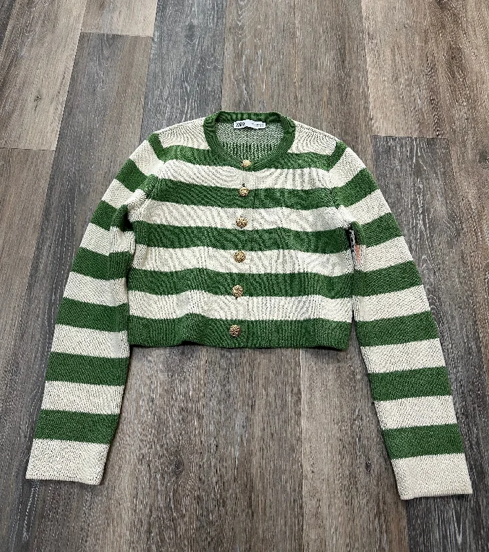 Sweater Cardigan By Zara In Striped Pattern, Size: M