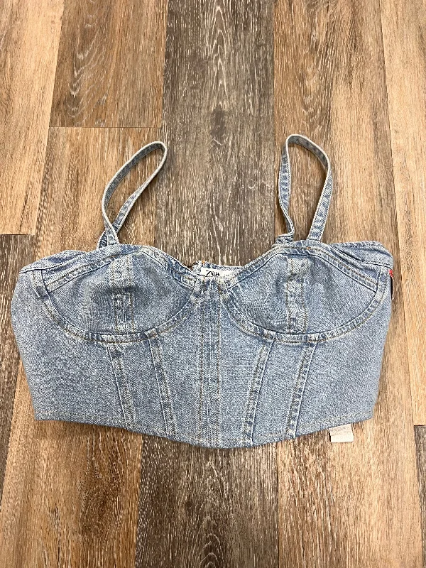 Tank Top By Zara In Blue Denim, Size: M