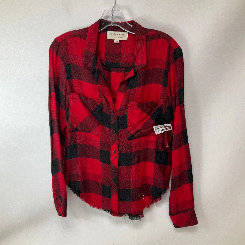 Top Long Sleeve By Cloth And Stone In Red Plaid, Size: Xs