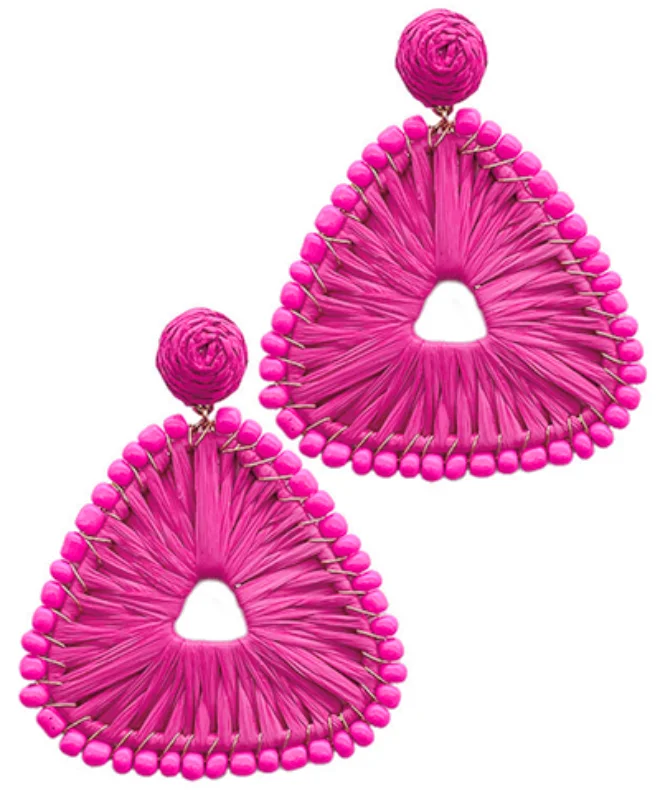 Triangle Raffia Fuchsia Earrings