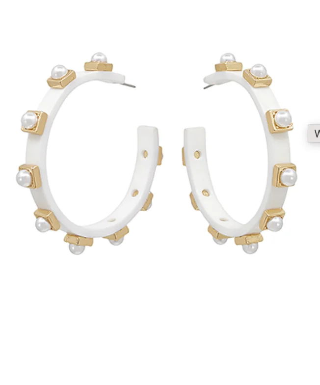 White Pearl Studded Hoop Earrings