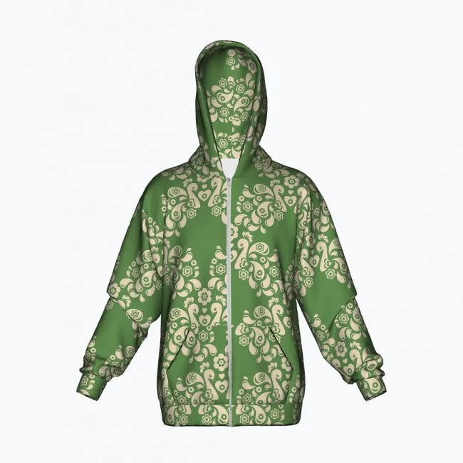 PEACOCK LOVE green - Cotton Zipper Hoodie