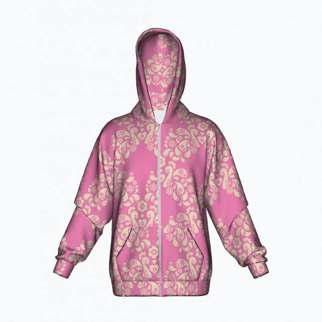 PEACOCK LOVE pink - Cotton Zipper Hoodie